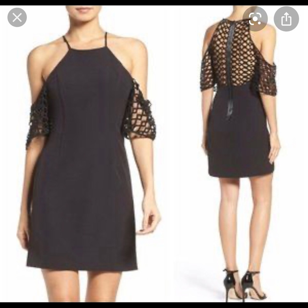 Bardot black mesh cold shoulder dress